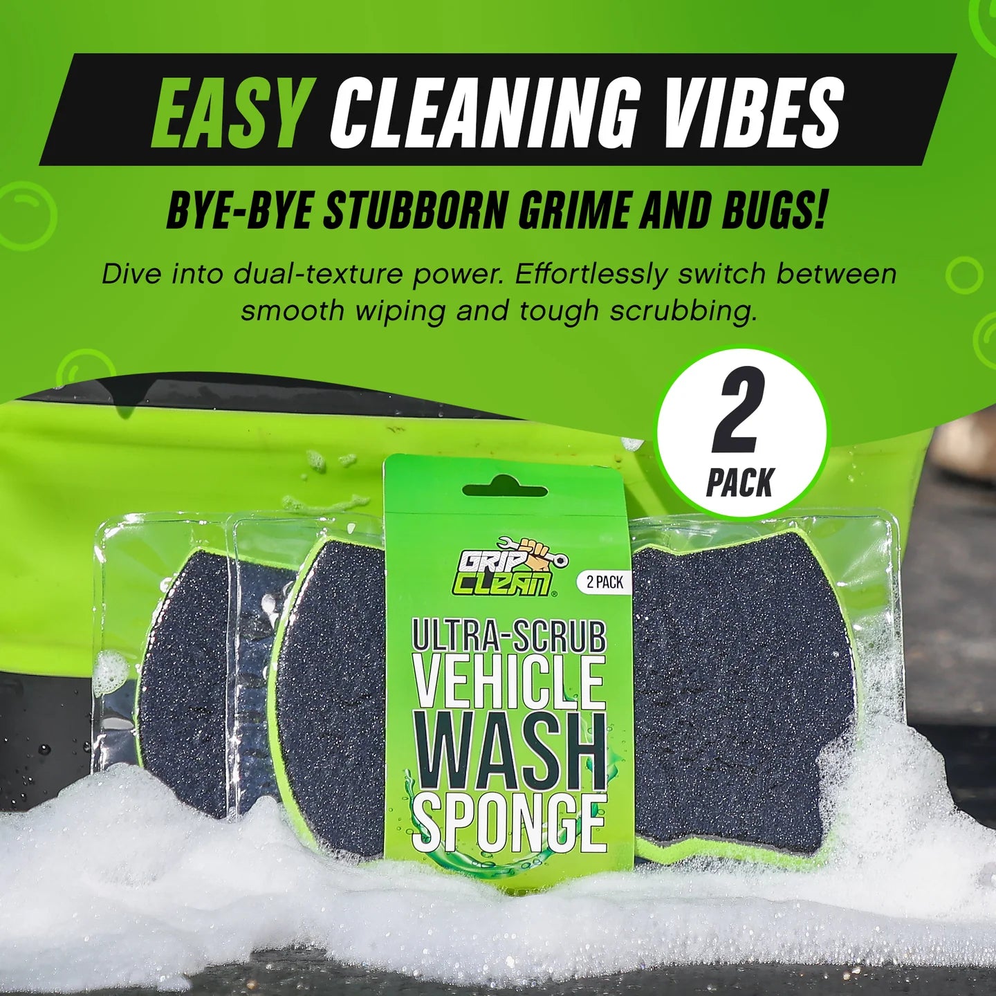 Grip Clean Ultra Scrub Vehicle Wash Sponge (2pk)